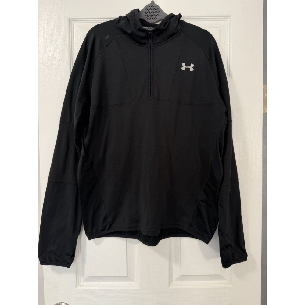 Under Armour ColdGear Run Hoodie Men’s Large Black 1/2 Zip Fitted Pullover